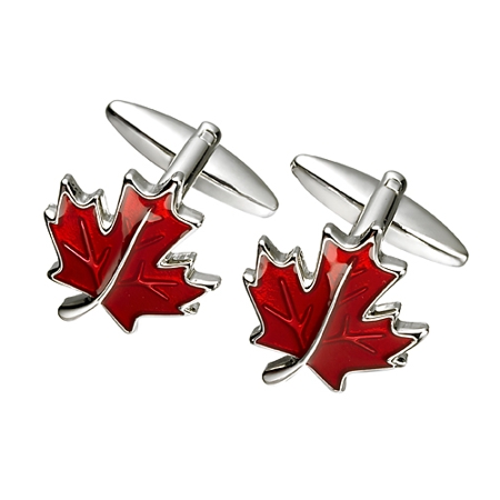 Canada Red Maple Leaf Steel Cufflinks - Click Image to Close